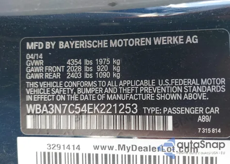 2014 BMW 428I from USA, damaged, VIN WBA3N7C54EK221253